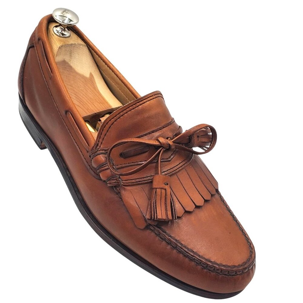 Allen Edmunds Stoughton Men's size 8.5E Brown Leather Kiltie Tassel Loafer shoes